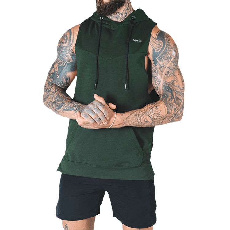 Maqi apparel customized logo bulk gym wear tank top with hood